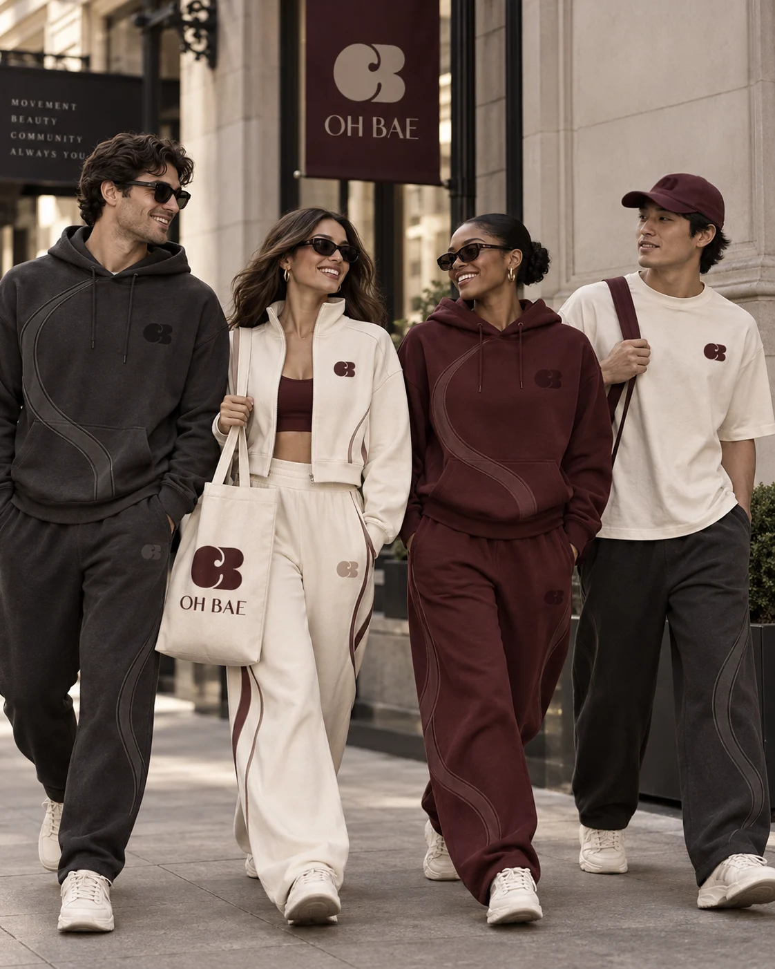 Hommes et femmes marchant ensemble en OH BAE