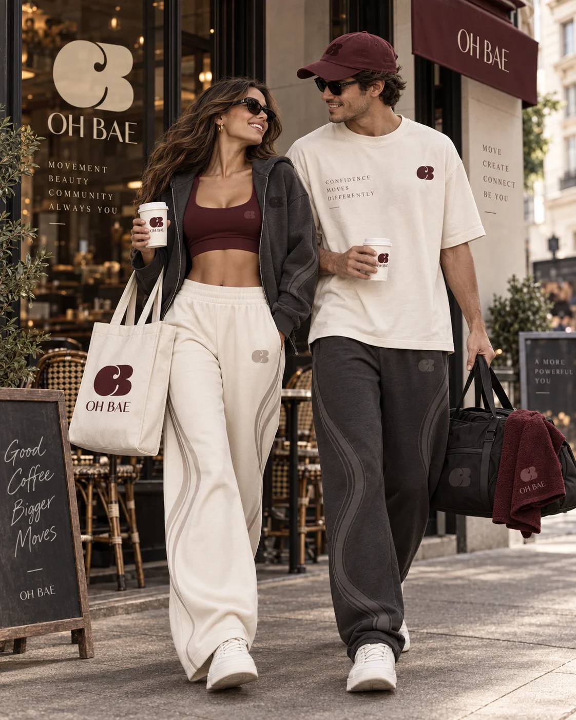 رجال ونساء يمشون معاً بملابس OH BAE